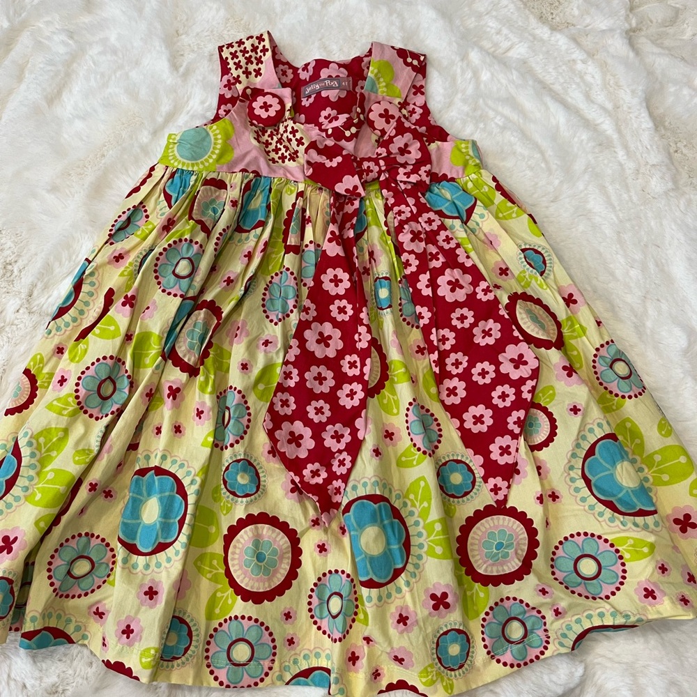Floral Kids Dress in Red and Yellow